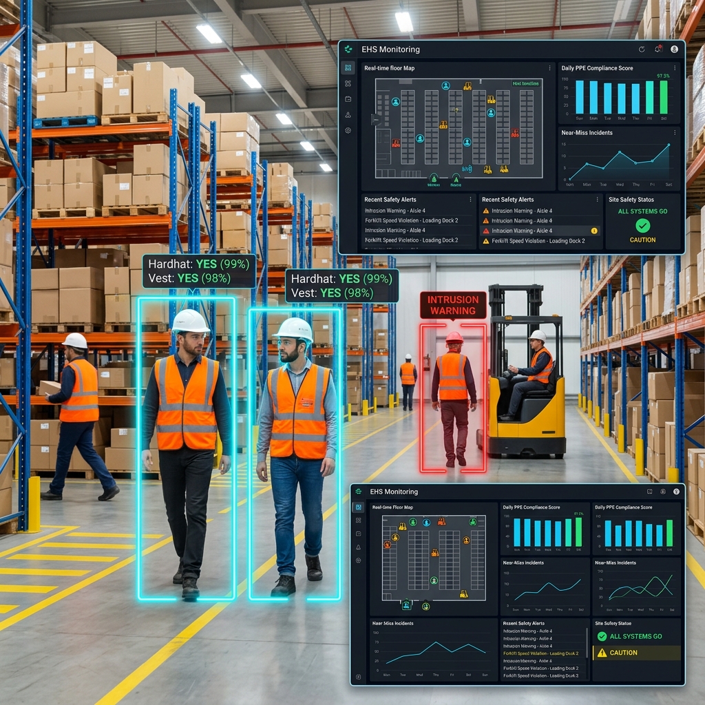 Warehouse Safety AI Vest & Hardhat Compliance UI